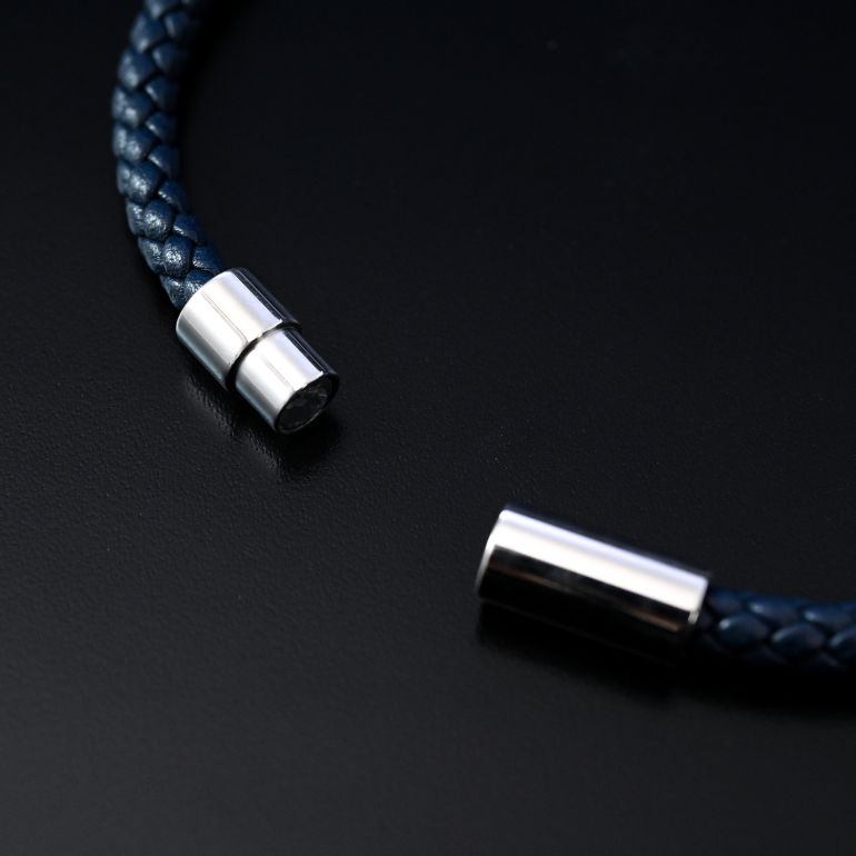 モンアート MONART ブレスレット メンズ ウーブンレザー エングレーブ刻印 メタルプレート ネイビー MASON BR 123 A Made in Italy 名入れ可有料 正規代理店