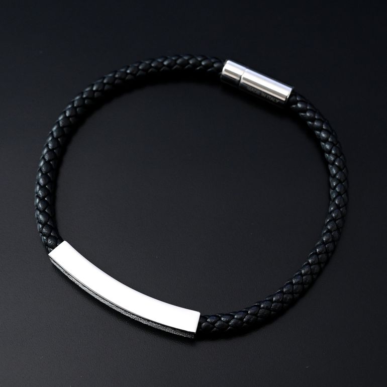モンアート MONART ブレスレット Mサイズ メンズ ウーブンレザー エングレーブ刻印 メタルプレート ブラック MASON BR 123 D Made in Italy 名入れ可有料 正規代理店