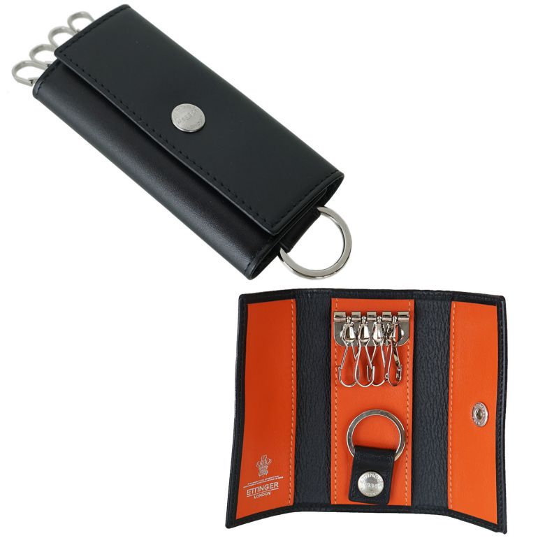 エッティンガー ETTINGER キーケース メンズ ロイヤルコレクション バイカラー ST840AJ ORANGE ブラック×オレンジ イニシャル箔押し名入れ可有料 【スペシャルラッピング660円(別売り)】