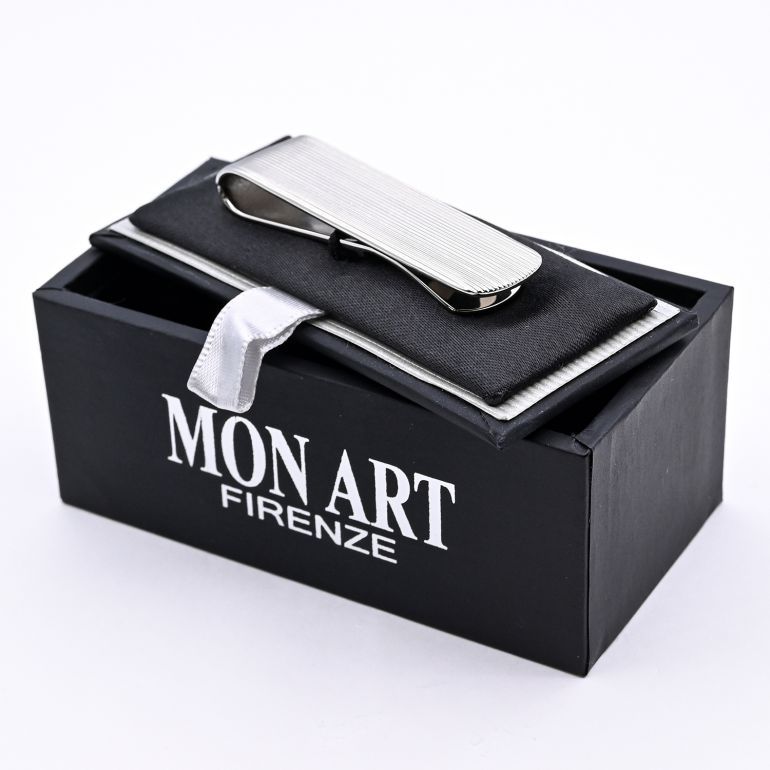 モンアート MONART マネークリップ ピンストライプ シルバー GIOVE MC13 Made in Italy 名入れ可有料 正規代理店