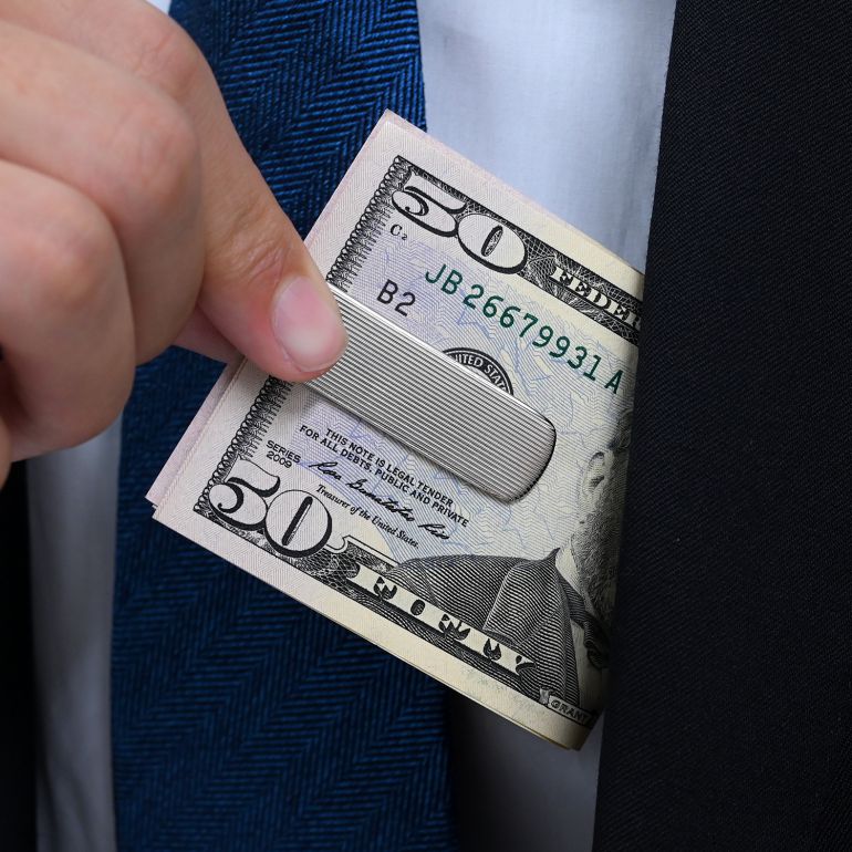 モンアート MONART マネークリップ ピンストライプ シルバー GIOVE MC13 Made in Italy 名入れ可有料 正規代理店