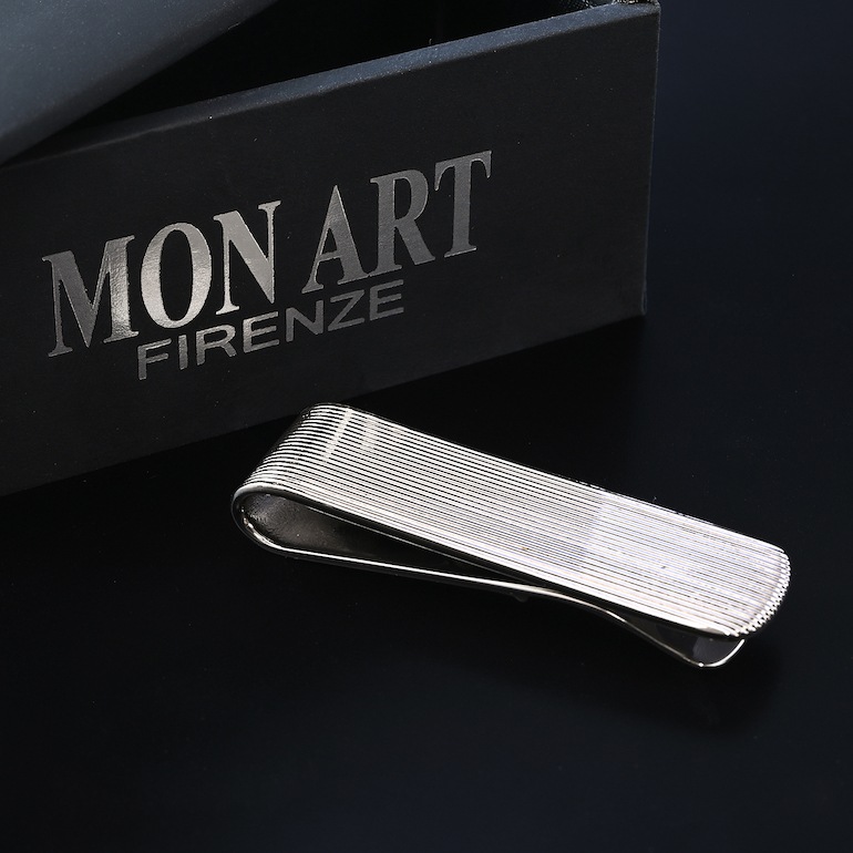 モンアート MONART マネークリップ ピンストライプ シルバー GIOVE MC13 Made in Italy 名入れ可有料 正規代理店
