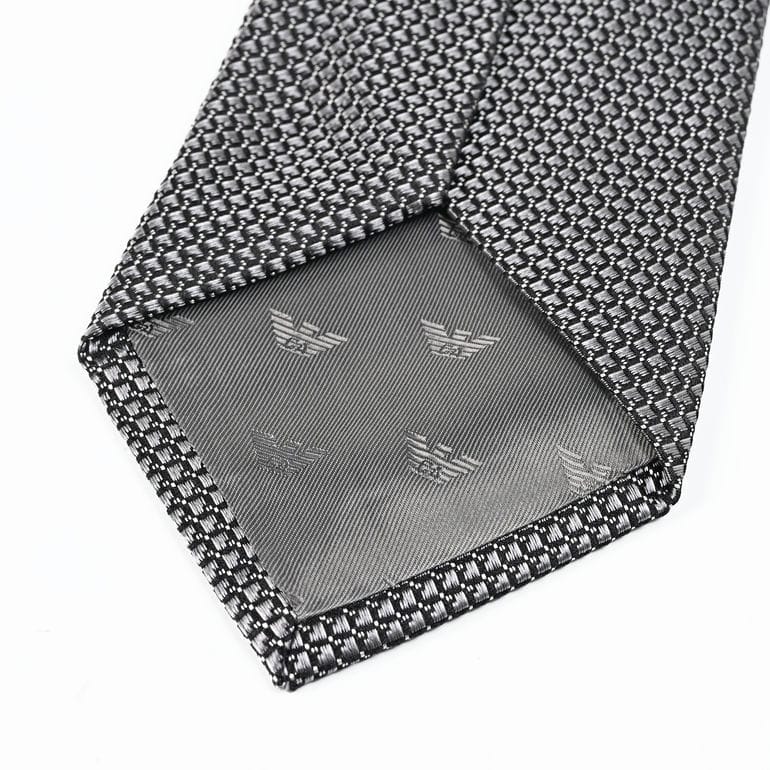 エンポリオ アルマーニ EMPORIO ARMANI ネクタイ メンズ 大剣幅7.5cm シルク100% ジャカードマイクロチェック グレー MADE IN ITALY EM001346 TE13740 F8109【スペシャルラッピング660円(別売り)】