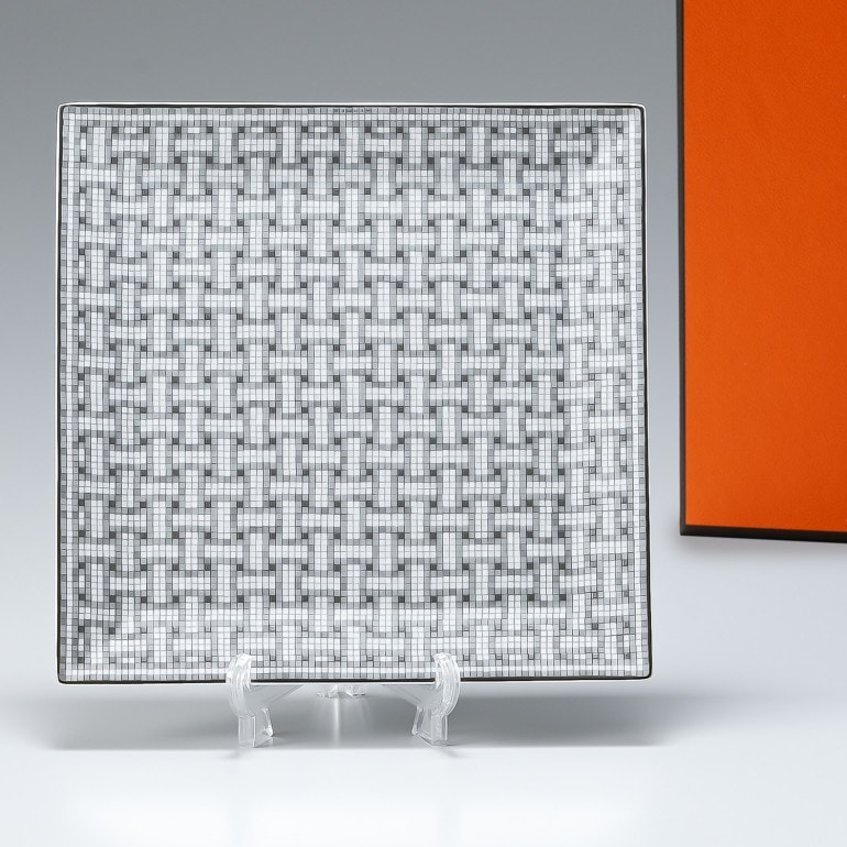 新品 エルメス モザイク ヴァンキャトル プラチナ コレクション長方形皿 HERMES モザイクヴァンキャトルプラチナコレクション長方形 皿陶器