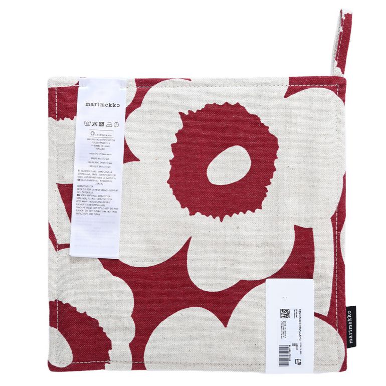 マリメッコ marimekko ポットホルダー 鍋敷き Pieni Unikko ウニッコ アプリコットボルドー×オフホワイト 070475 835 名入れ  刺しゅう可有料 北欧雑貨 北欧デザイン ネコポス限定 送料無料