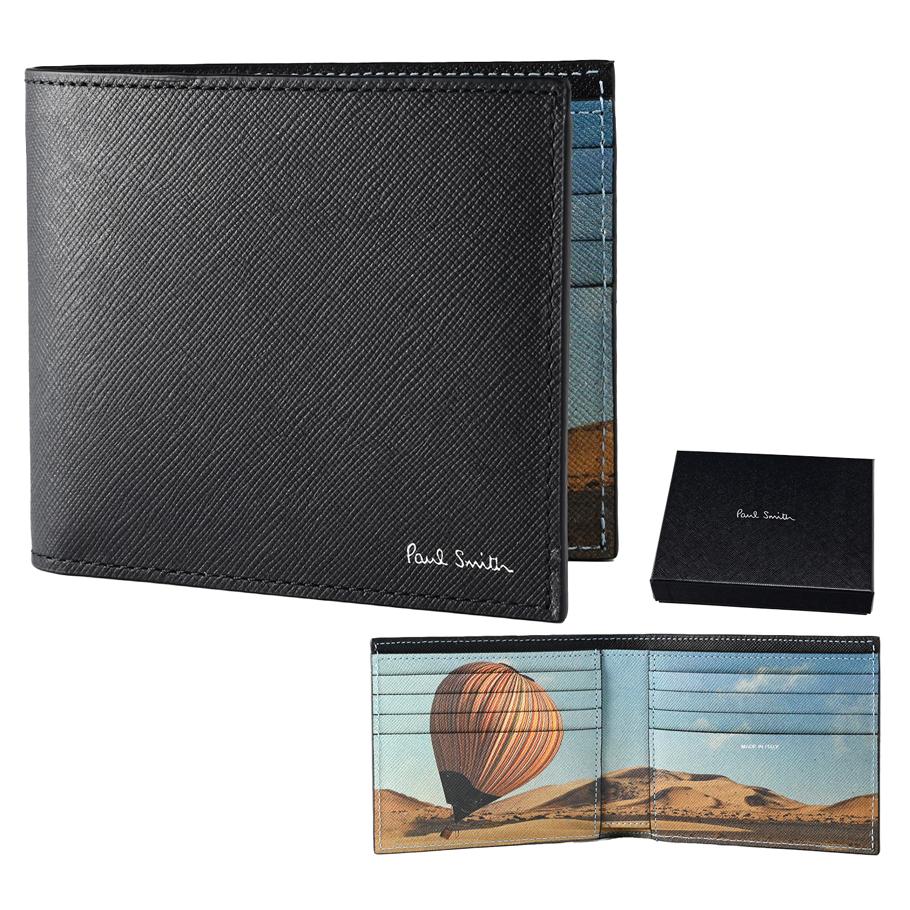 ポールスミス Paul Smith 二つ折り財布 2024SS 小銭入れ無し バルーン BALLOON メンズ ブラック 4832 MBALLO 79 英国 Made in ITALY ウォレット 折財布 箔押し名入れ可(工賃別売り) 【スペシャルラッピング660円(別売り)】