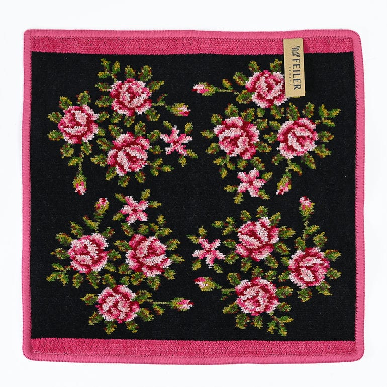 【名入れ可有料】フェイラー FEILER ハンカチ 旧デザインハンドタオル 30cm レディース MIRIAM CHERRY ミリアム ブラック×チェリー ネコポス限定 送料無料<br>【スペシャルラッピング660円(別売り)】