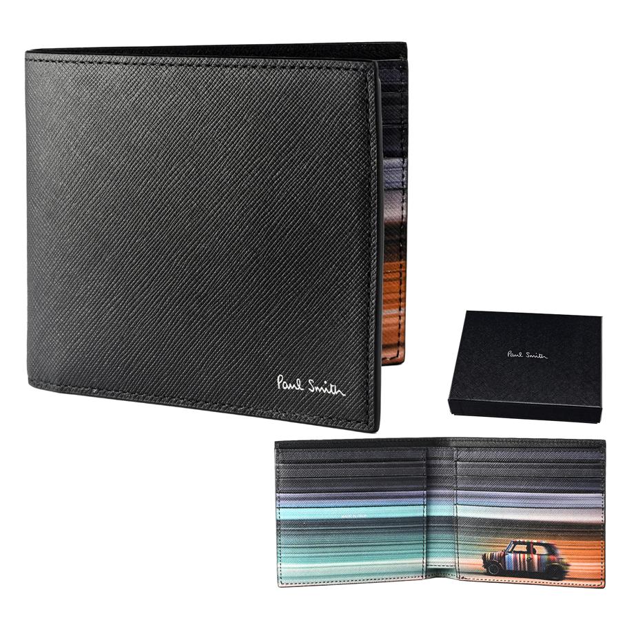 ポールスミス Paul Smith 二つ折り財布 2024SS 小銭入れ無し ミニクーパー メンズ ブラック 4832 MMIBLR 79 英国 Made in ITALY ウォレット 折財布 箔押し名入れ可(工賃別売り) 【スペシャルラッピング660円(別売り)】