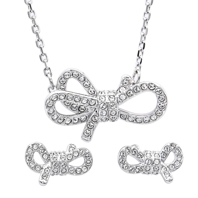スワロフスキー ネックレス ピアス セット Lifelong Bow シルバー