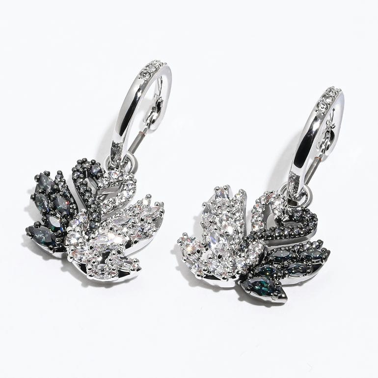 SWAROVSKI スワンピアス Swan スタッドピアス, クリスタル・パール, スワン, ブラック