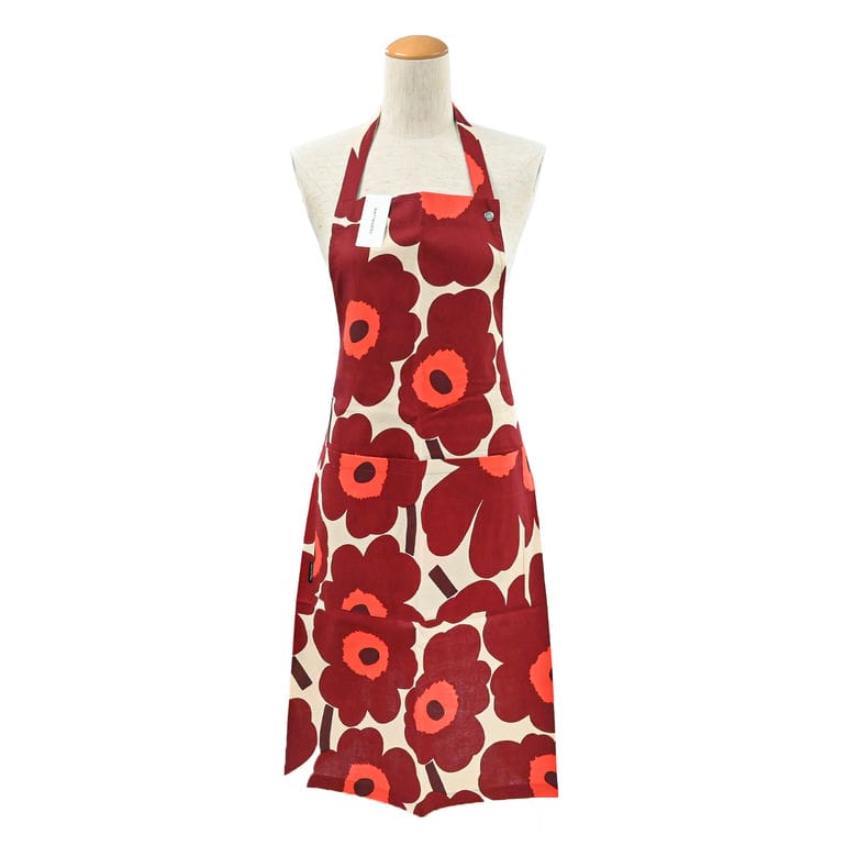 マリメッコ marimekko エプロン 2025冬新作 ウニッコ バーガンディ バニラ 75644 075644 844 北欧雑貨 北欧デザイン ネコポス限定 送料無料<br>【スペシャルラッピング660円(別売り)】