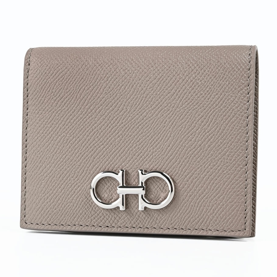 最終　Salvatore Ferragamo 二つ折り財布 グレー 名入れ可有料】【スペシャルラッピング付き】フェラガモ Salvatore