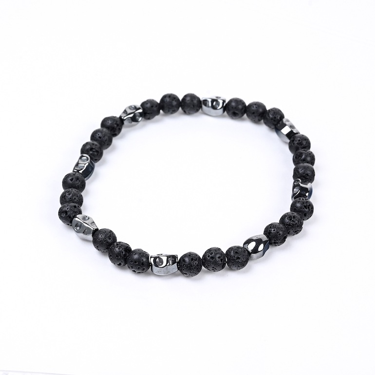 モンアート MONART ブレスレット 天然石 メンズ 数珠 スカル ナチュラルストーン ブラック BR/69 A Made in Italy 正規代理店