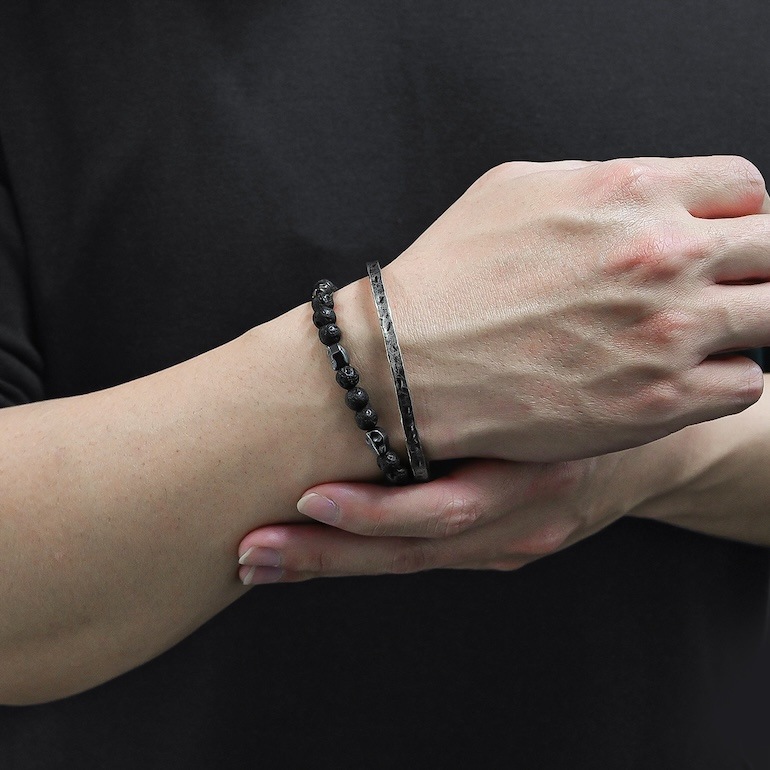 モンアート MONART ブレスレット 天然石 メンズ 数珠 スカル ナチュラルストーン ブラック BR/69 A Made in Italy 正規代理店