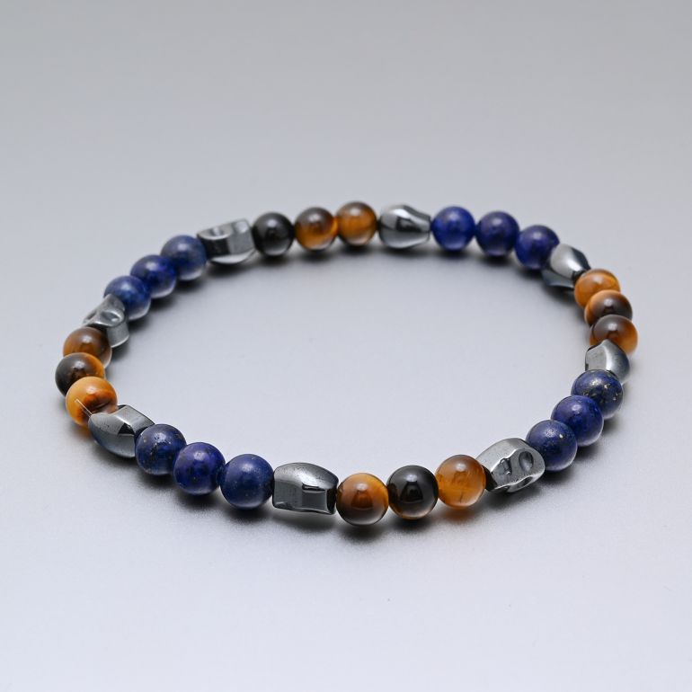 モンアート MONART ブレスレット 天然石 メンズ 数珠 スカル ラピスラズリ/タイガーアイ BR/69 B Made in Italy 正規代理店