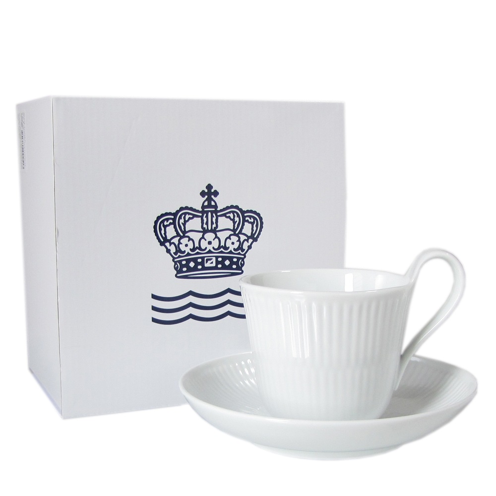 2客セット ロイヤルコペンハーゲン ホワイトフルーテッド ティーカップ&ソーサー ハイハンドル 250ml 2408092 1017384 北欧食器 洋食器  カップアンドソーサー 【スペシャルラッピング660円(別売り)】