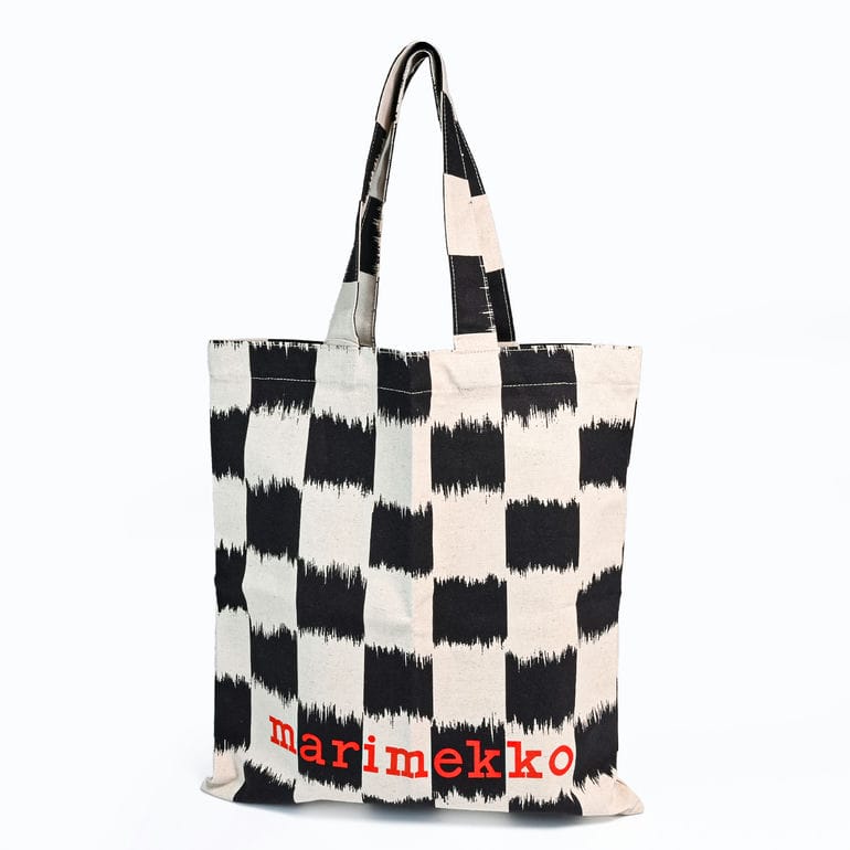【刺しゅう名入れ可有料】マリメッコ marimekko トートバッグ Vankka チェック柄 ファブリックバッグ レディース ブラック ホワイト 93982 093982 930 北欧デザイン ネコポス限定 送料無料