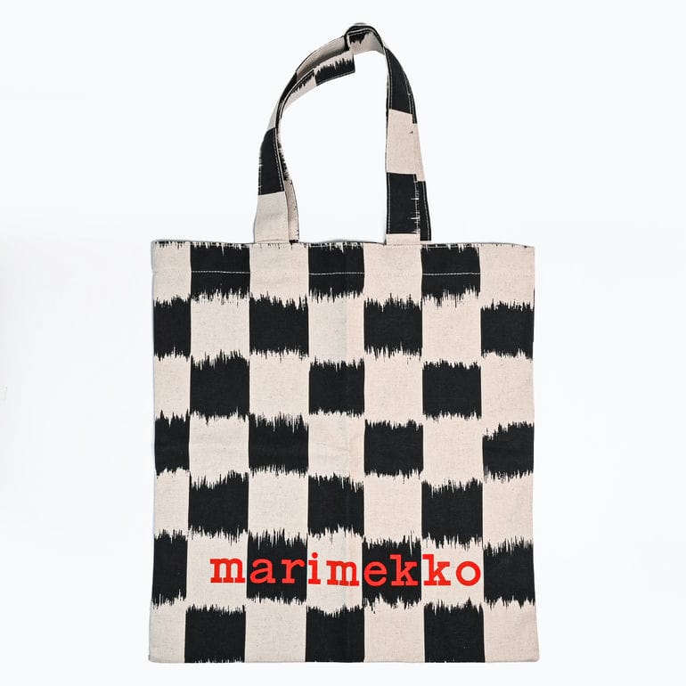 【刺しゅう名入れ可有料】マリメッコ marimekko トートバッグ Vankka チェック柄 ファブリックバッグ レディース ブラック ホワイト 93982 093982 930 北欧デザイン ネコポス限定 送料無料