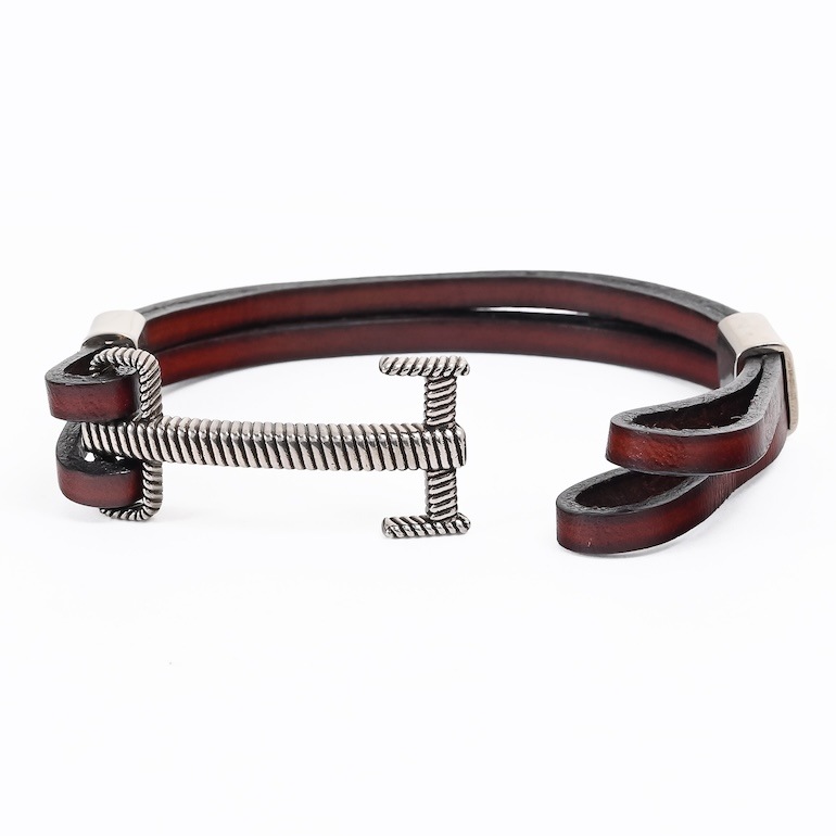 モンアート MONART ブレスレット メンズ レザー ブラウン/シルバー BR/110 A M Made in Italy 名入れ可有料 正規代理店