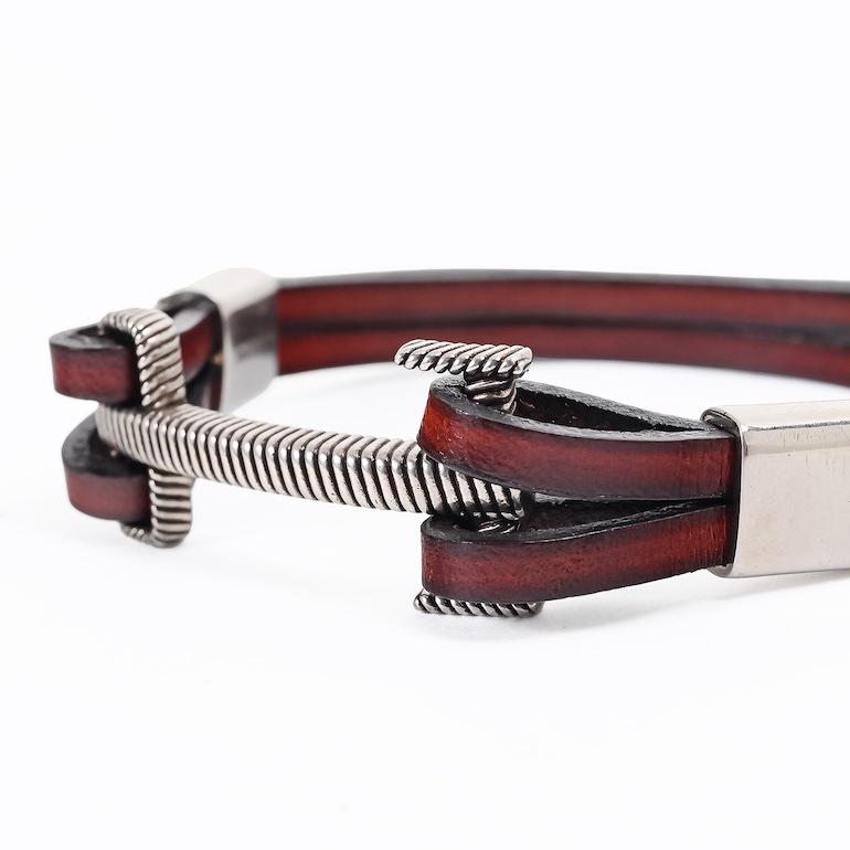 モンアート MONART ブレスレット メンズ レザー ブラウン/シルバー BR/110 A M Made in Italy 名入れ可有料 正規代理店
