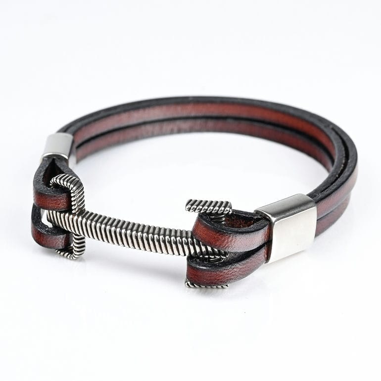 モンアート MONART ブレスレット メンズ レザー ブラウン/シルバー BR/110 A M Made in Italy 名入れ可有料 正規代理店