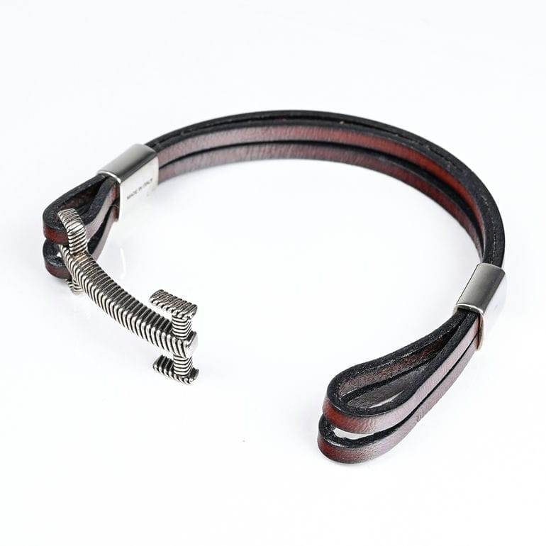 モンアート MONART ブレスレット メンズ レザー ブラウン/シルバー BR/110 A M Made in Italy 名入れ可有料 正規代理店