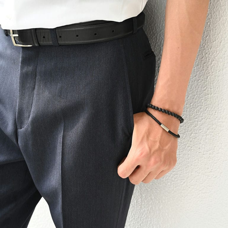 モンアート MONART ブレスレット 天然石 メンズ ダブルワイディング ウーブンレザー/ラバストーン ブラック BR/107 B M Made in Italy 正規代理店