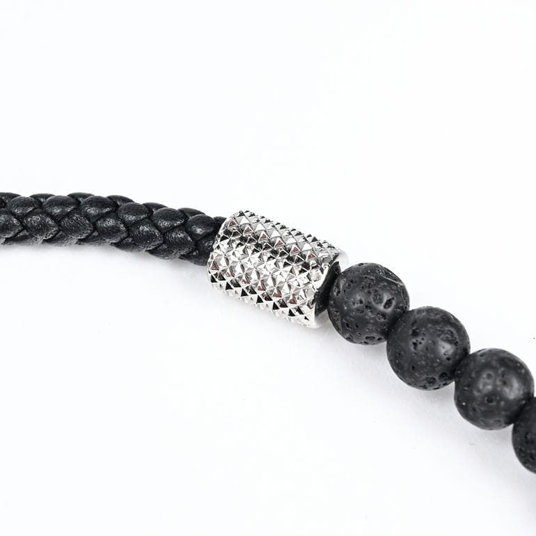モンアート MONART ブレスレット 天然石 メンズ ダブルワイディング ウーブンレザー/ラバストーン ブラック BR/107 B M Made in Italy 正規代理店