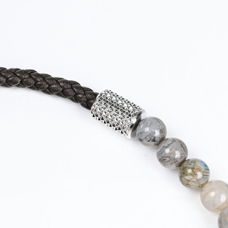 モンアート MONART ブレスレット 天然石 メンズ ダブルワイディング ウーブンレザー/ナチュラルストーン ブラウン/グレー BR/107 A M Made in Italy 正規代理店