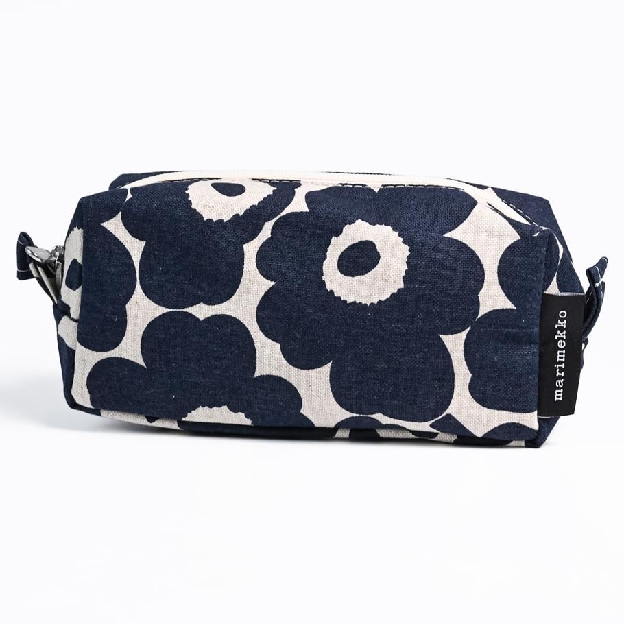 マリメッコ marimekko ポーチ コスメティックポーチ 旅行ポーチ ペンケース Unikko ウニッコ ダークブルー×ベージュ 070531 851 北欧雑貨 北欧デザイン ネコポス限定 送料無料<br>【スペシャルラッピング660円(別売り)】