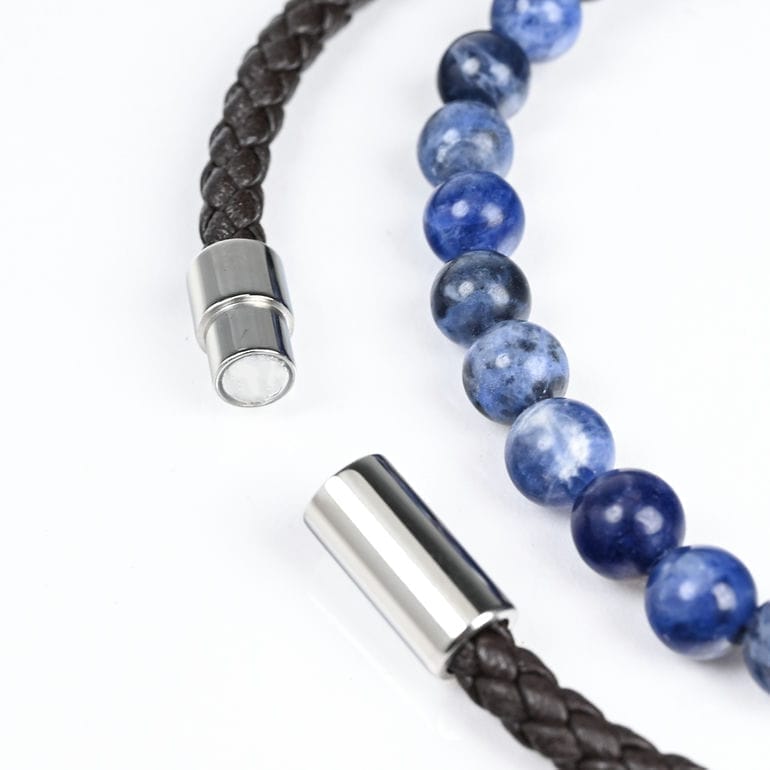 モンアート MONART ブレスレット 天然石 メンズ ダブルワイディング ウーブンレザー/ソーダライトストーン ブラウン/ブルー BR/107 C M Made in Italy 正規代理店