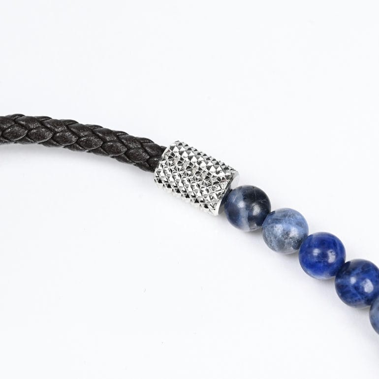 モンアート MONART ブレスレット 天然石 メンズ ダブルワイディング ウーブンレザー/ソーダライトストーン ブラウン/ブルー BR/107 C M Made in Italy 正規代理店