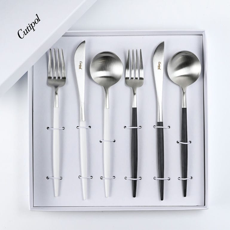 クチポール Cutipol GOA ゴア ブラック ホワイト 6点セット ディナー ナイフ フォーク スプーン 洋食器【名入れ対応】【スペシャルラッピング660円(別売り)】