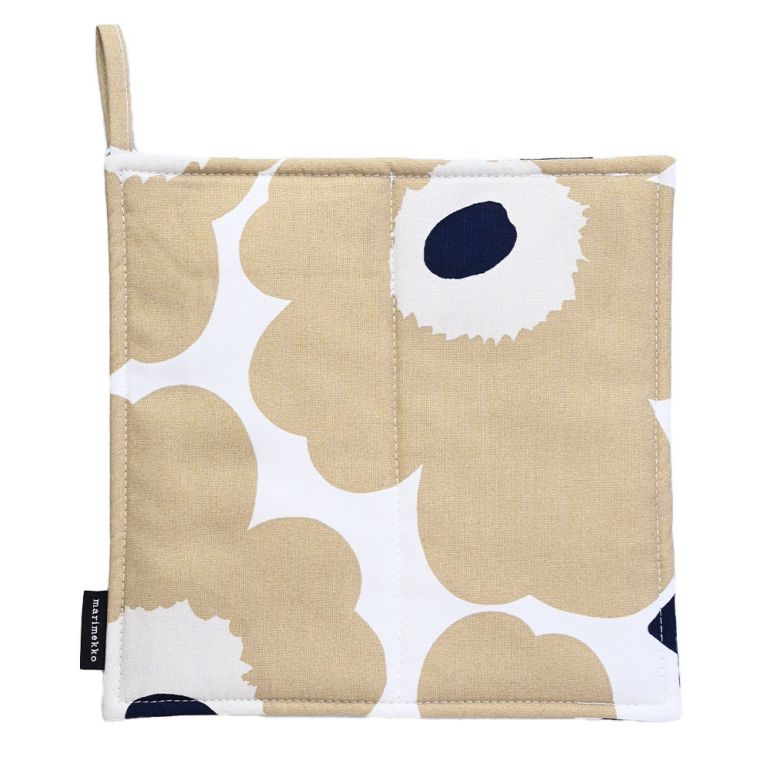 マリメッコ marimekko ポットホルダー 鍋敷き Pieni UNIKKO ウニッコ オフホワイト×ベージュ×ダークブルー 074653 185 071693 185 刺しゅう可有料 北欧雑貨 北欧デザイン ネコポス限定 送料無料