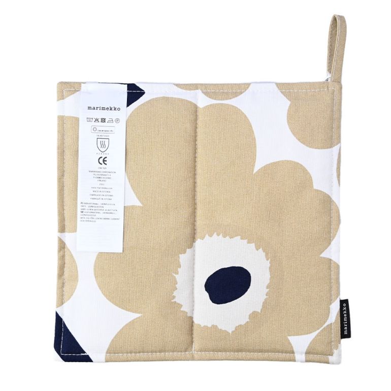マリメッコ marimekko ポットホルダー 鍋敷き Pieni UNIKKO ウニッコ オフホワイト×ベージュ×ダークブルー 074653 185 071693 185 刺しゅう可有料 北欧雑貨 北欧デザイン ネコポス限定 送料無料