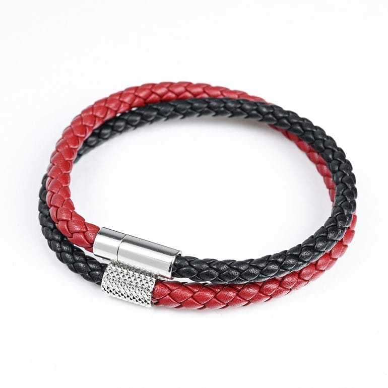 モンアート MONART ブレスレット メンズ ダブルワイディング ウーブンレザー ブラック/レッド BR/121 B C Made in Italy 正規代理店