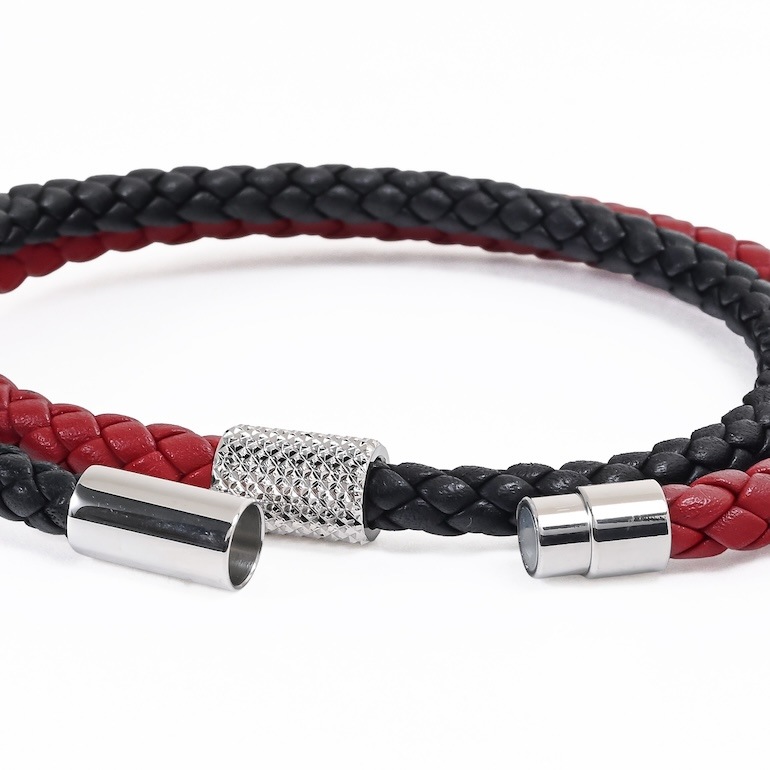 モンアート MONART ブレスレット メンズ ダブルワイディング ウーブンレザー ブラック/レッド BR/121 B C Made in Italy 正規代理店