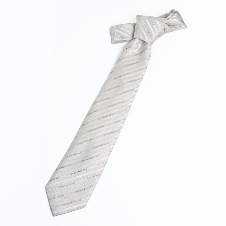 【名入れ可有料】エンポリオ アルマーニ EMPORIO ARMANI ネクタイ メンズ 大剣幅7.5cm シルク100% ネームロゴタイプ グレー MADE IN ITALY 340075 2R605 F8109 【スペシャルラッピング660円(別売り)】