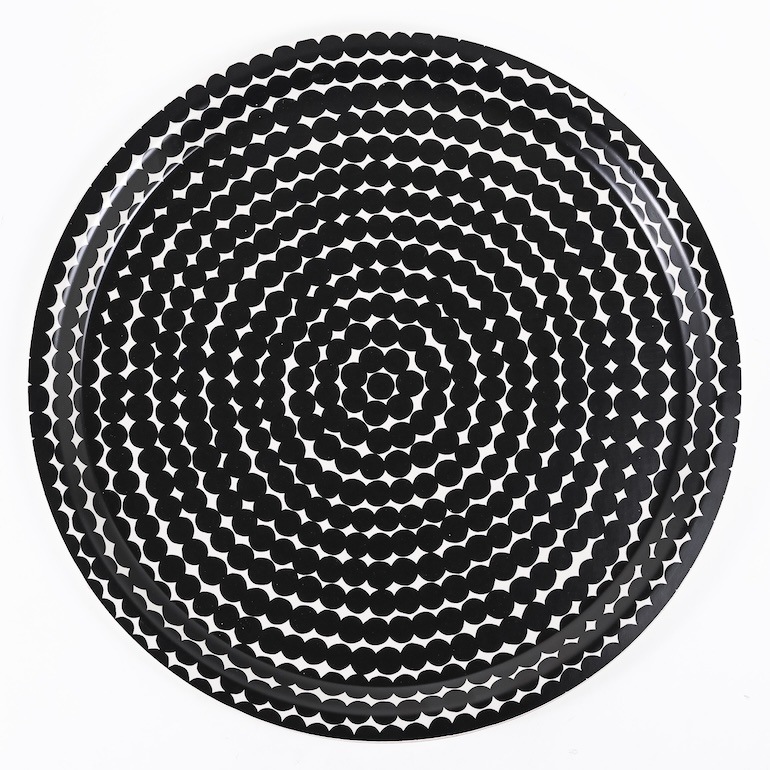 マリメッコ marimekko トレイ お盆 丸盆 31cm Siirtolapuutarha シイルトラプータルハ ブラック×ホワイト 069072 190 北欧食器 洋食器
