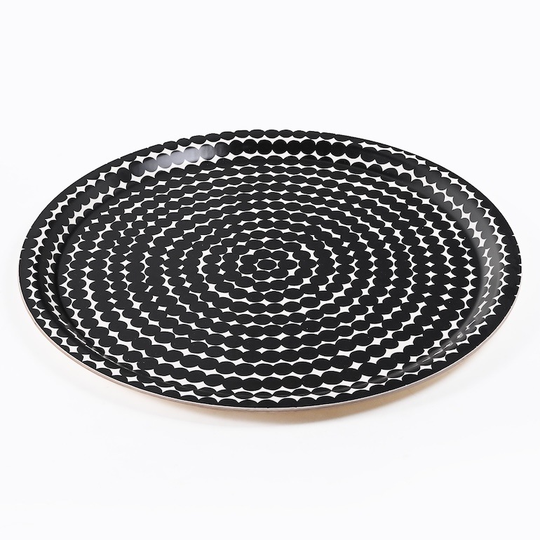 マリメッコ marimekko トレイ お盆 丸盆 31cm Siirtolapuutarha シイルトラプータルハ ブラック×ホワイト 069072 190 北欧食器 洋食器