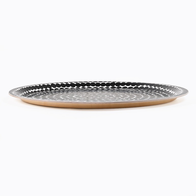 マリメッコ marimekko トレイ お盆 丸盆 31cm Siirtolapuutarha シイルトラプータルハ ブラック×ホワイト 069072 190 北欧食器 洋食器