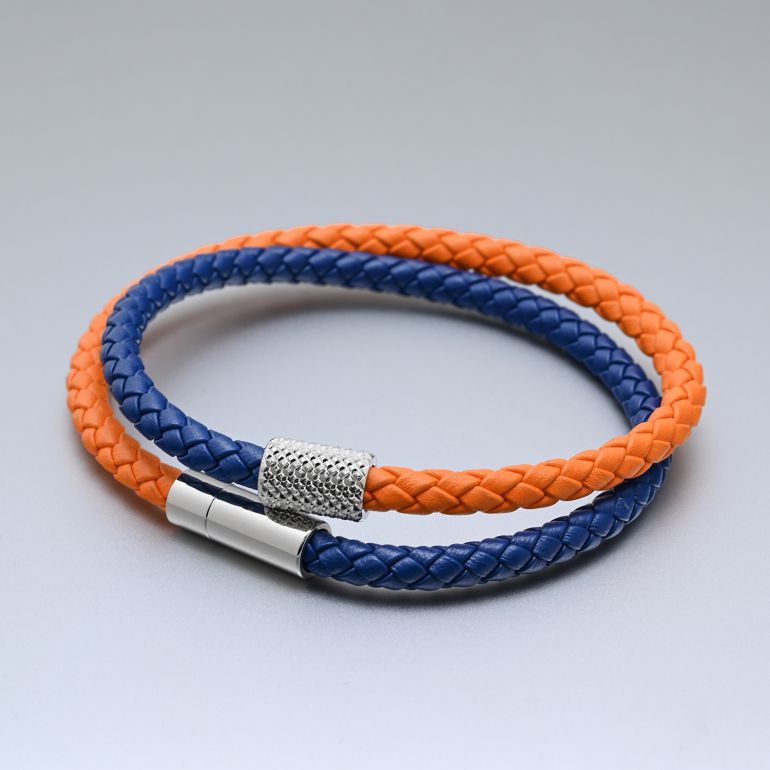 モンアート MONART ブレスレット メンズ ダブルワイディング ウーブンレザー ブルー/オレンジ BR/121 D M Made in Italy 正規代理店