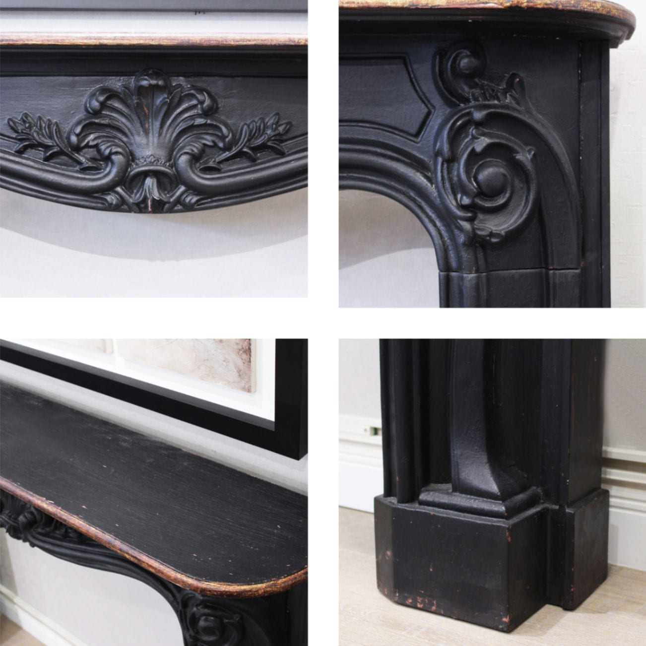 マントルピース ブラック 豪華彫刻 飾り棚 - 暖炉風 | 家具