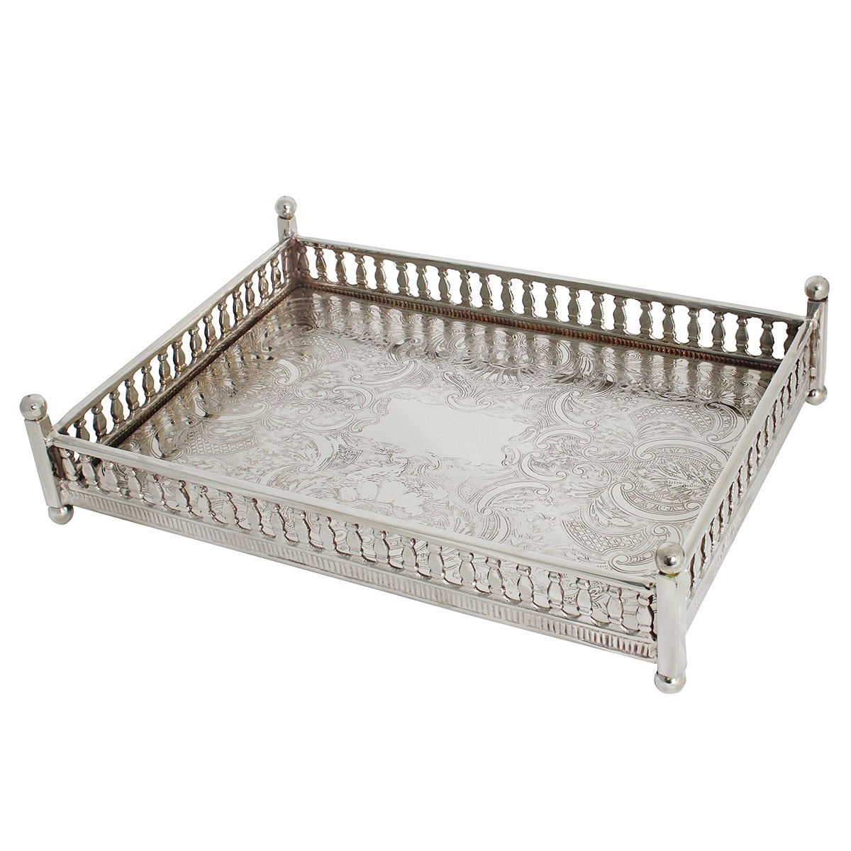 トレイ エッチング 真鍮製 シルバー 幅32.5cm