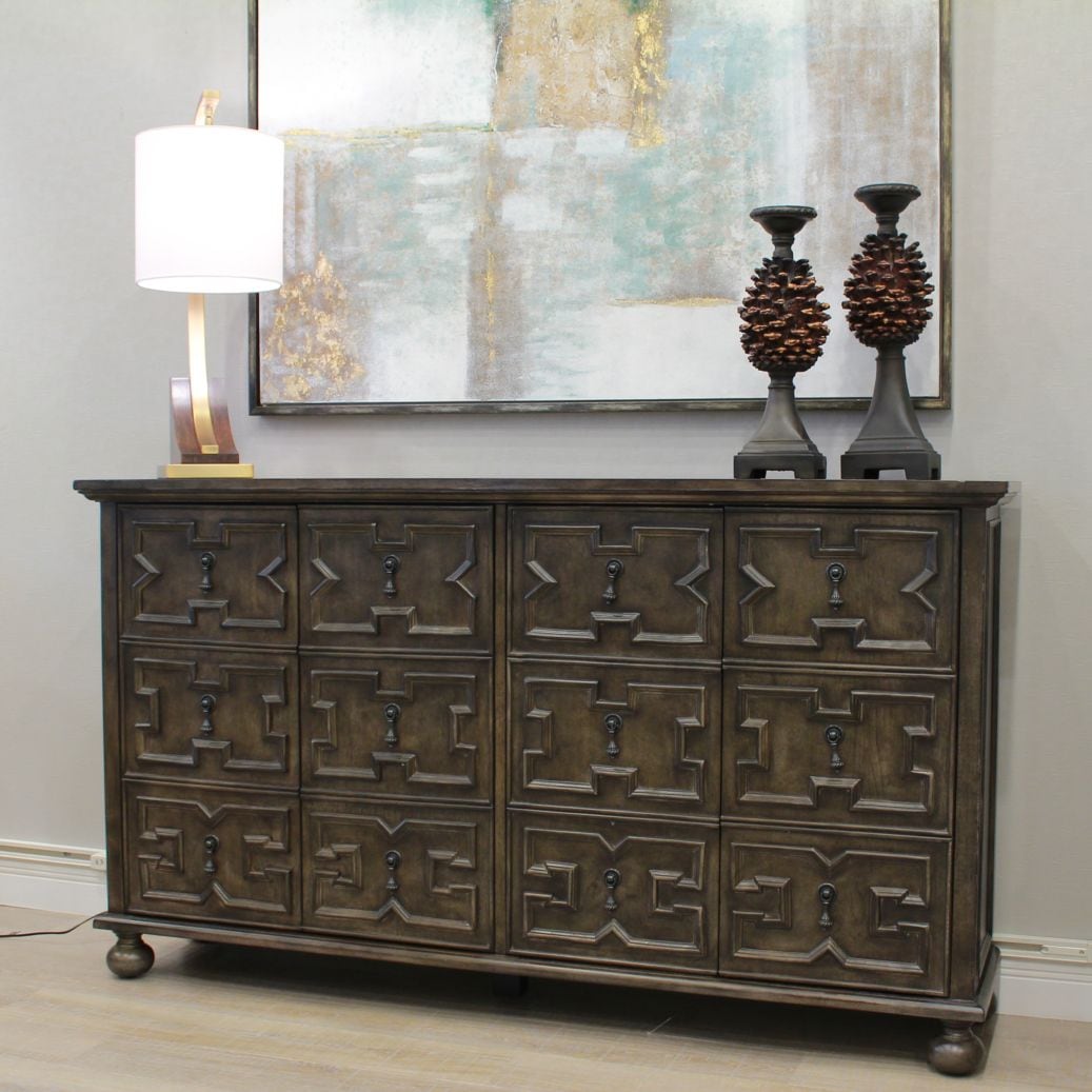 オリエンタルアンティーク調 キャビネット | ダークブラウン 大容量 観音開き 収納棚