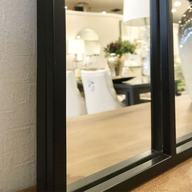 アイアンフレーム ブラックグリッドウォールミラー70×110cm | ミラー