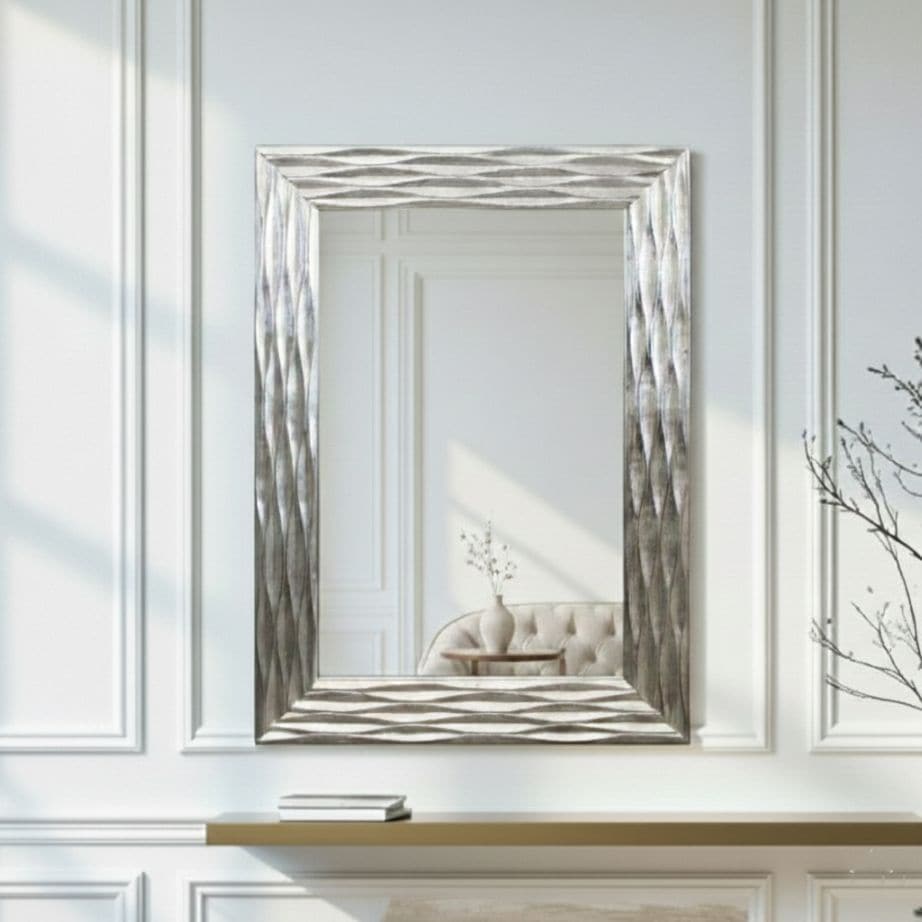 エンボスシルバーウォールミラー 80×110cm