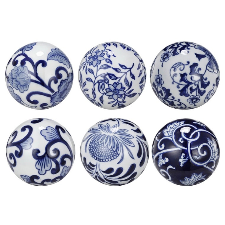 青花柄 陶器ボールオブジェ 6個セット