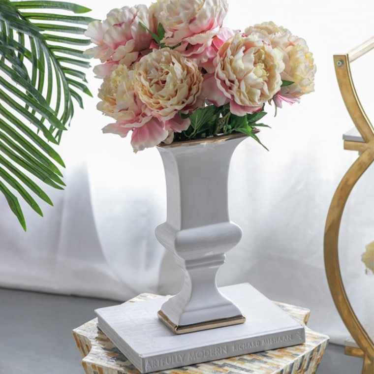 フラワーベース L スクエア ホワイト＆ゴールド