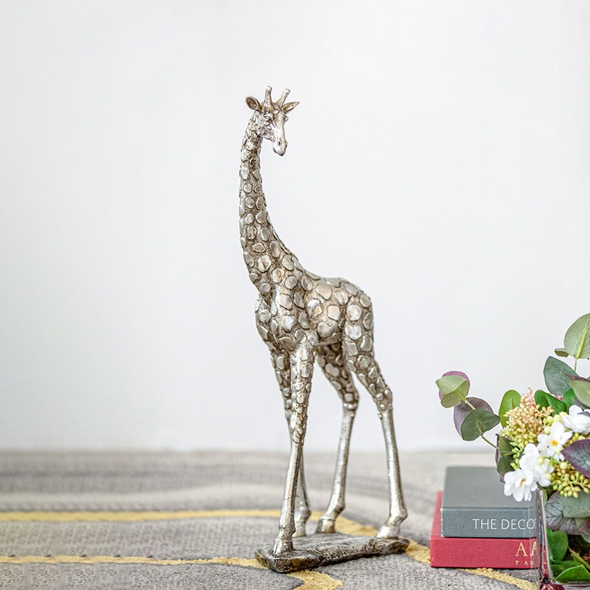 キリンのオブジェ シルバー 高さ35cm